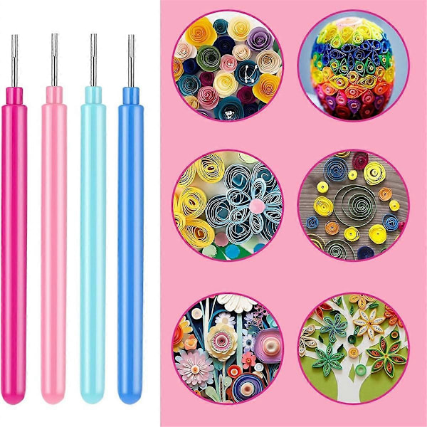 4-pack Quilling-set Quillingverktyg för pappersblommor Hantverk Färgglada pappersremsor Quillingnål Penna DIY Korttillverkning Papper