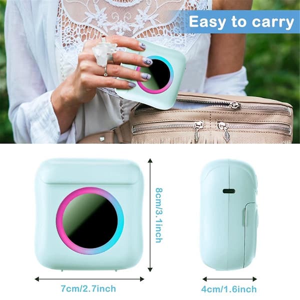 Mini Printer Bærbar til Telefon, Trådløs Termisk Printer Fotoprinter, Blækfri Lomme Printer Blu