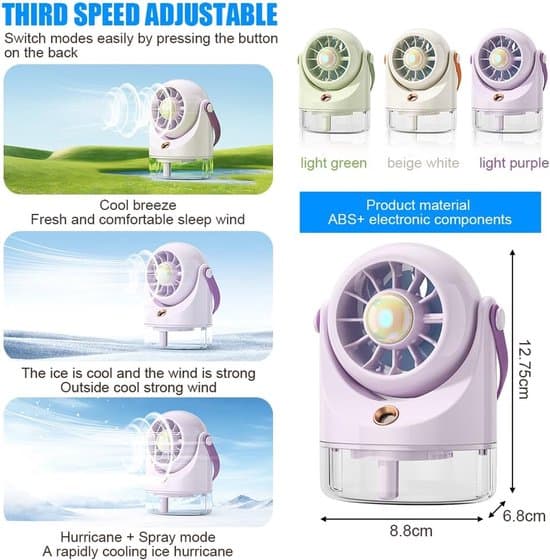 Ventilator - Bordventilator, støjsvag, velegnet til kontor, soveværelse og stue (beige)