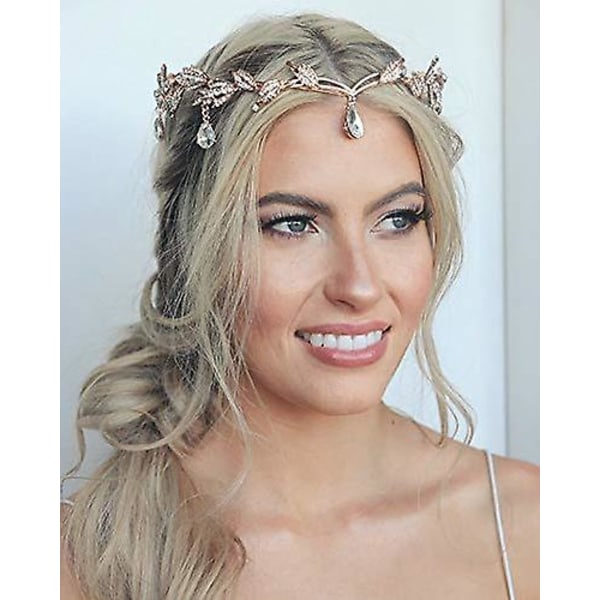 Remedios Rhinestone Blad Bryllupskrone Hodebånd For Bruder, Krystallanheng Tiara Hodebånd For Bryllup Ball Bursdag, Sølv