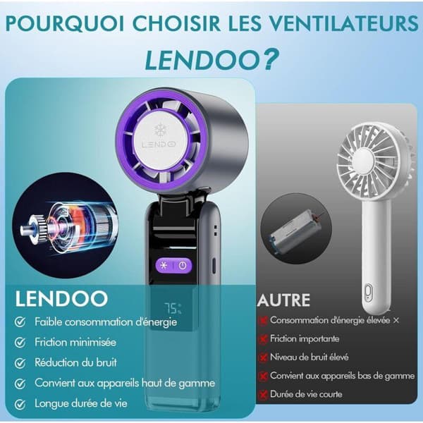 Bærbar ventilator. Mini bærbar ventilator, lydløs og genopladelig, 5 blæserhastigheder - grå.