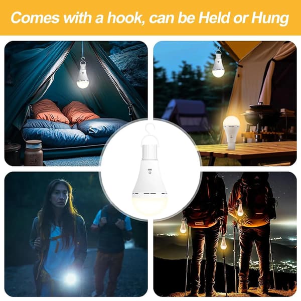 Two LED Bulbs, USB Rechargeable, with Remote Control and Timer, E26 Base, with Hook, Suitable for Table Lamps, Ceiling Lamps, and Night Lights.
