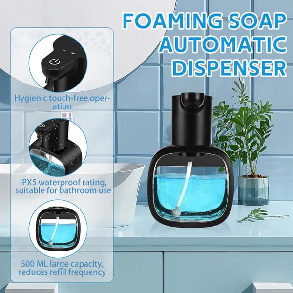 500 ml Automatic Soap Dispenser, USB Rechargeable, Electric Sensor Soap Dispenser, IPX5 Waterproof, Touchless Foaming Soap Dispenser