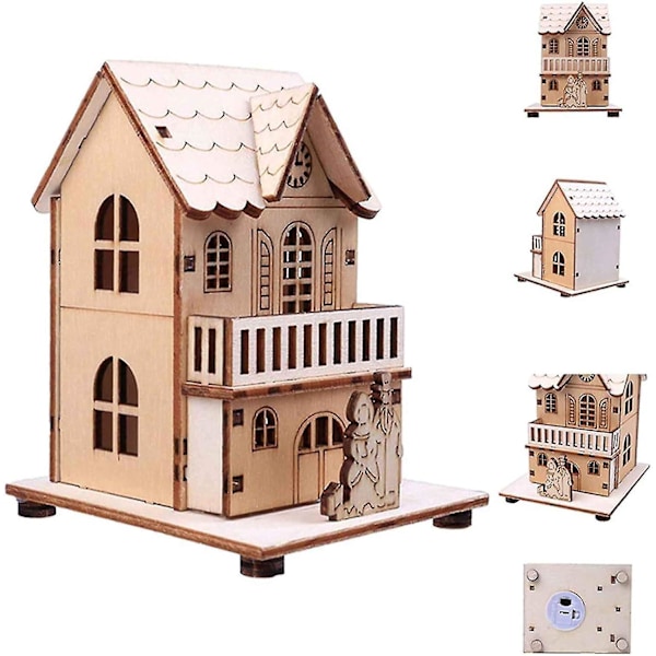 Ny Rustikk LED Trekirke, DIY Tre Julelandsby Scene, For Å Lyse Opp Juledekorasjoner