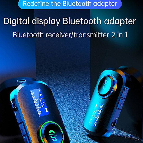 Bluetooth-kompatibel 5.0 Mottaker Sender 2 I 1 Digital Skjerm Bilsett