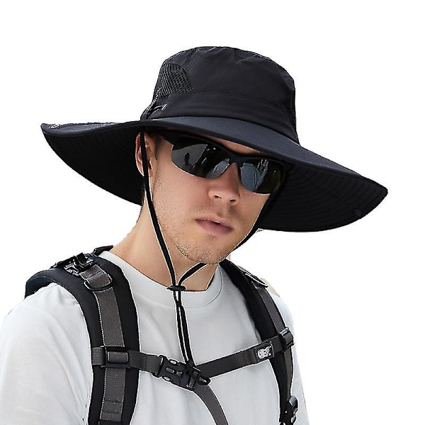 Solhat til mænd, vandtæt bredskygget bucket hat UV-beskyttelse boonie hat til fiskeri vandreture have strand 1 stk, marineblå)