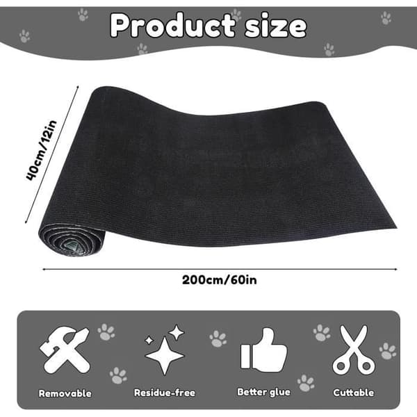 Klømatte for sofa, Klorestativ for sofa, Klorestativ, Klorebrett for katt, 200 cm x 40 cm x 4 mm
