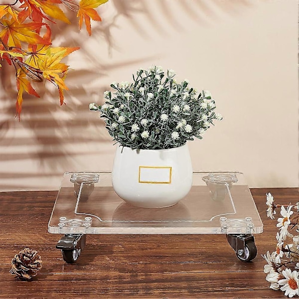 Akrylplanteholder, tungt, 30 kg / 66 lbs kapasitet, 10 x 10 tommer kvadratisk, klar plantepottestativ med 4 gummihjul, låsbart planteunderlag for innendørs og utendørs