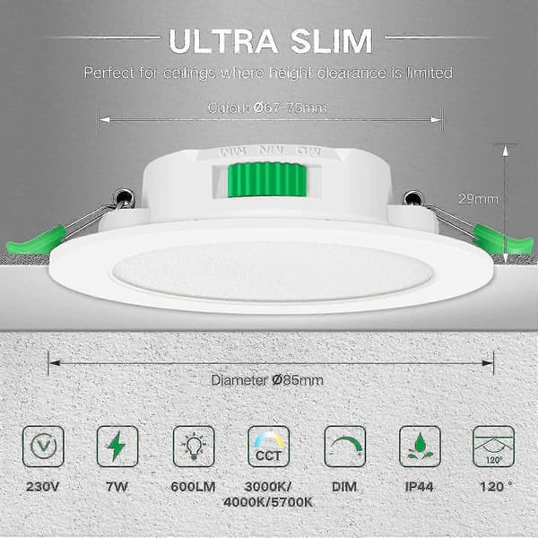 12 stk. 7W Hvide LED Nedhængte Loftlamper Slanke Spotlys