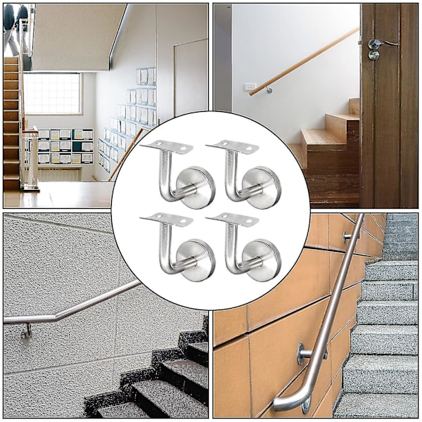304 Rostfritt Stål Ledstångsfäste För Trappräcke Väggfäste Trä Ledstång Silver (4 Stycken)