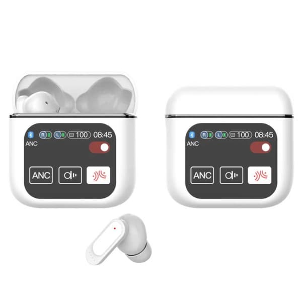 Wireless TWS Headphones ANC ENC with Color Display White