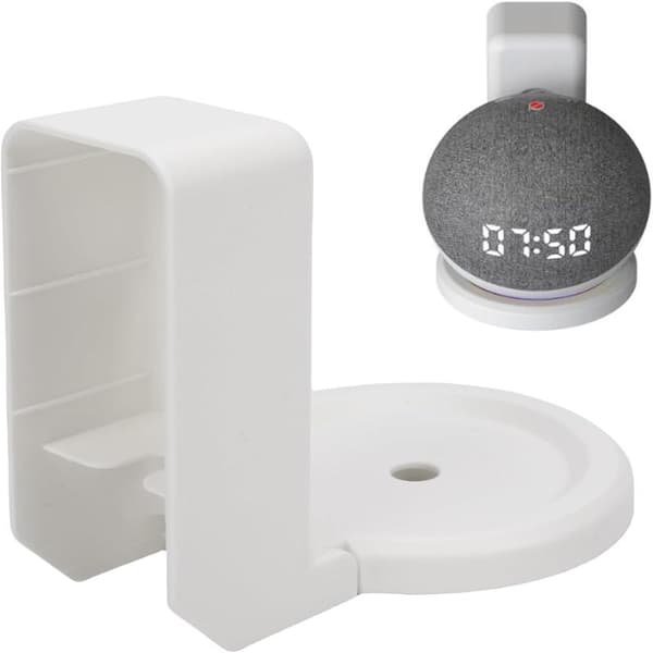 Passer til Echo Dot 4/5 – Høyttalerfeste for Echo Dot 4/5 smarthøyttalere – Plassbesparende, montering uten skruer eller boring (hvit)