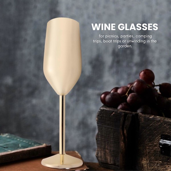 2 stk./sett Knusesikre champagneglass i rustfritt stål, børstet gull, bryllupsskål, champagnefløyter Dri