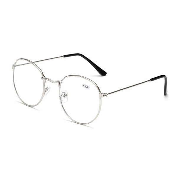 Retro Round Reading Glasses Strength 1.0 Silver