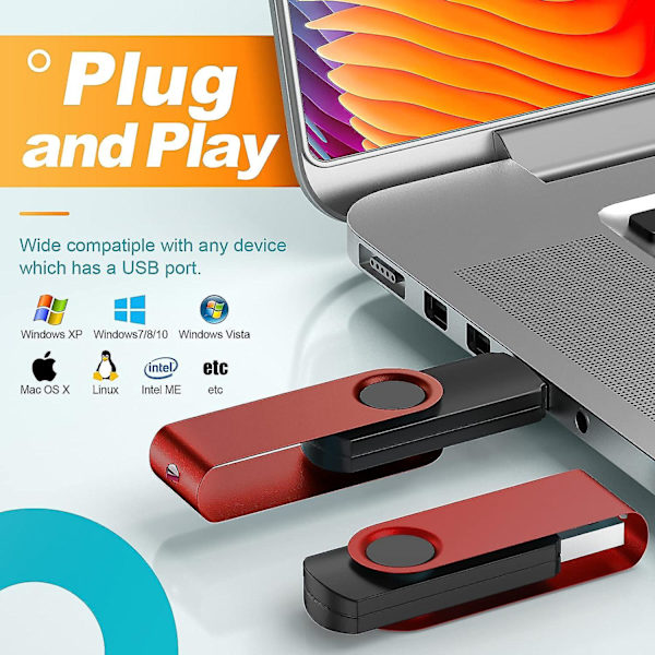 USB Stick 16GB 10 Pak USB 2.0 Flash Drives - Kepmem Bærbar Nøglering Memory Stick 16 GB Rød Pendrive Metal 16 Giga Thumb Drives Fashion Swivel U Dis