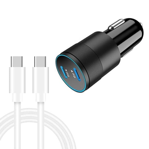 Billader - Dobbel PD 40W - 2 x USB-C - 1m USB-C-kabel - 12–24V (iPhone/iPad/Samsung)