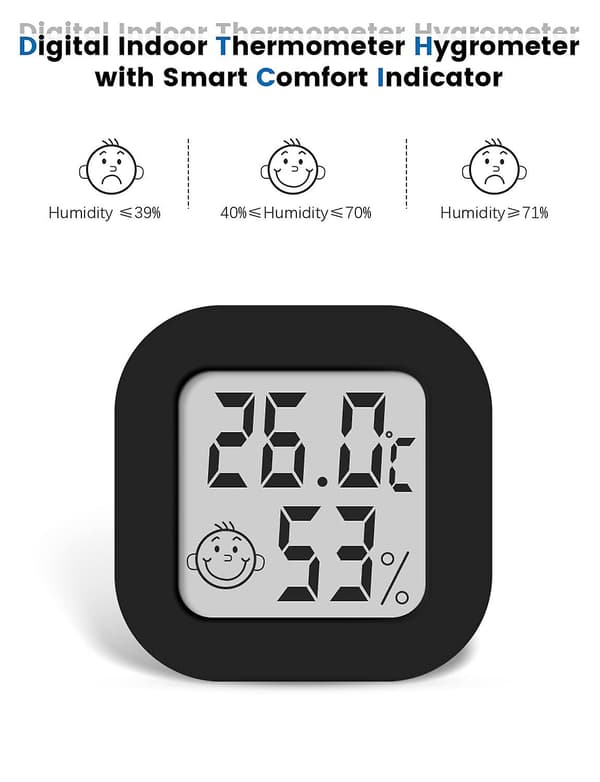Mini digital inomhus termometer hygrometer med hög precision, (4,4 cm * 4,4 cm, svart, 1 st)