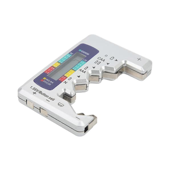 Digital Batterikapasitetsmåler Tester Universal D C N AAA AA 9V 1.5V Knappcelleanalysator Sølv