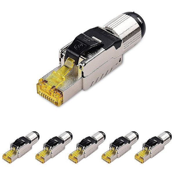 6-pakks verktøyfri skjermet RJ45 8, Cat8 felttermineringsplugg, Cat8-kontakt, Cat8-plugg