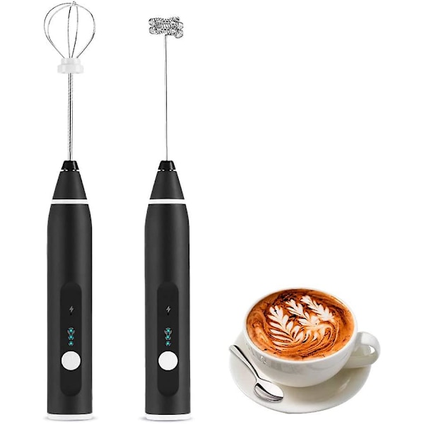 Elektrisk melkeskummer 2 i 1 rustfritt stål visp eggvisp & kaffeskummer med 3 hastigheter og USB-oppladbar