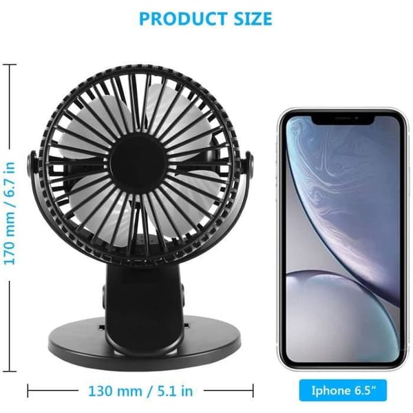 Miniventilator - USB - Bærbar - Lydløs - 360° Rotation - 2 Hastigheder