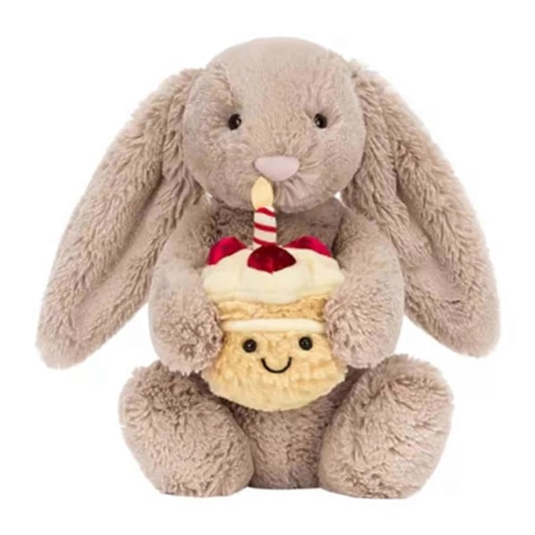 Bursdagskake Kanin Plysj, Bashful Beige Kanin Myke Utstoppede Dyr Leker Bursdagsgave til Barn og Voksne
