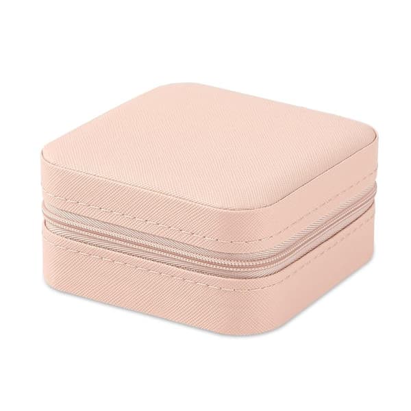 1-delad bärbar mini smyckeskrin för resor, smyckesringlåda i läder, förvaringspresentförpackning för flickor (rosa)