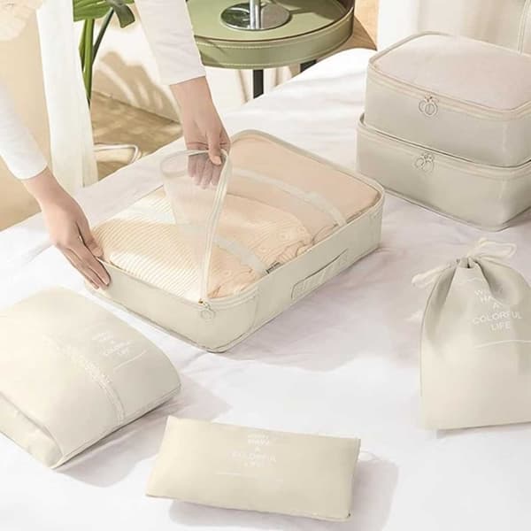 Travel Organizer Packing Cubes for Suitcase 7pcs Bag Inserts Beige