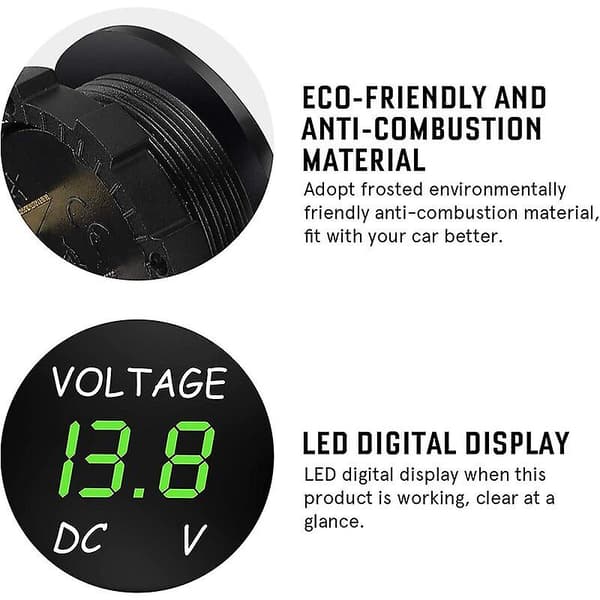 DC 12V-24V LED Digital Voltmeter (Grønt Lys) Til Bil, Motorcykel, Lastbil, Båd