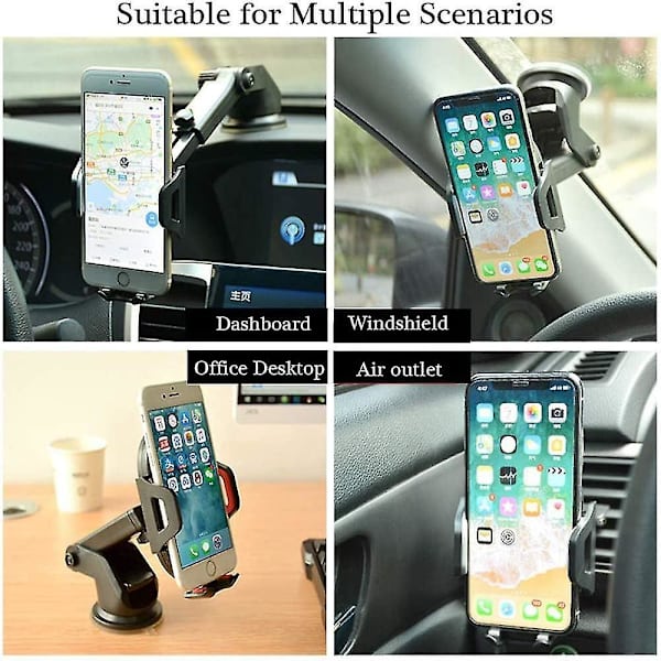 3-i-1 Biltelefonhållare, Instrumentbräda Telefonhållare, Vindruta, Luftventil, 360° Rotation, Stark Sugkopp Lång Arm För Telefonhållare (Svart)
