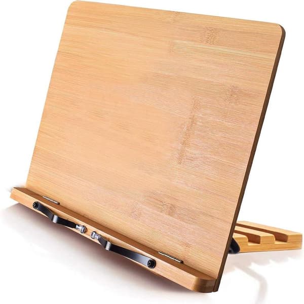 Læsebogsstativ - 28 × 20 cm - Skråt bogstativ - Justerbart bambus bogstativ - Sideholder - Kogebogsstativ - Tabletstativ - Læsestativ - B