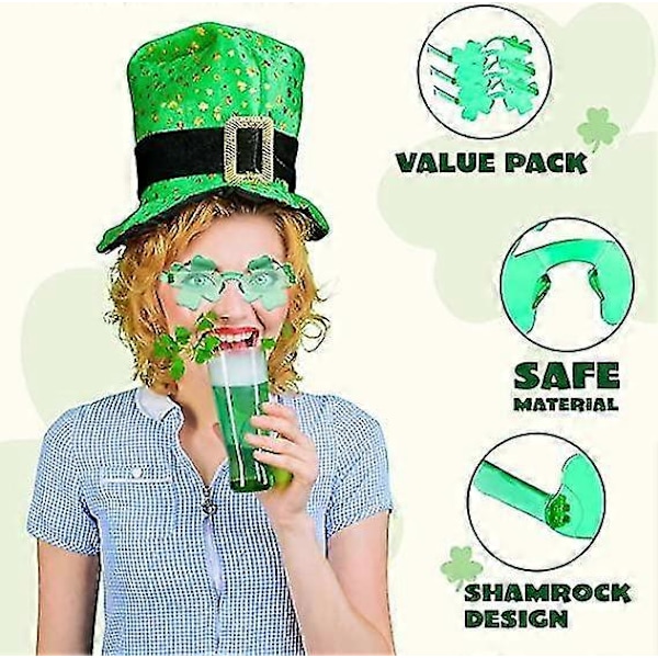 6 Par St. Patricks Day Shamrock Solglasögon Irländska Gröna Klöver Glasögon 2025:e