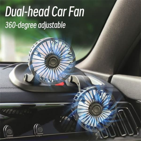USB-5V Bilventilator, Mini 360° Roterende Bilventilator, Tre Ventilatorhastigheder, Dobbelt Hoved til SUV'er