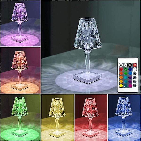 Krystall LED skrivebordslampe, berøringskontroll øyevern, klar akryl USB-lading skrivebordslampe for bar, soverom, bord, nattbord (tre farger justerbar)