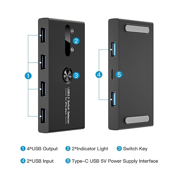 Usb 3.0-switch 2 in 4 ut Kvm-dockningsstation Skrivardelningsenhet Monitoradapter Kvm-omvandlare