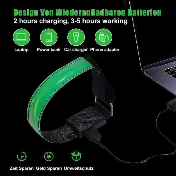 Oppladbart USB Refleksbånd LED Lys Armbånd, Refleksarmbånd Nattsikkerhet A