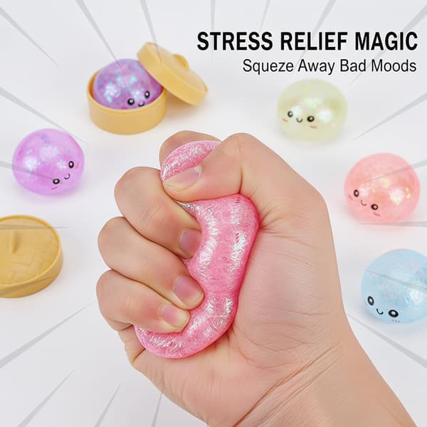 12 stk. Glitter Dumpling Squishy, 2026 Opgraderet Mini Squishy Dumpling Legetøj, Søde Stressbolde Fidget Sensorisk Legetøj, Julestrømpefyld me...
