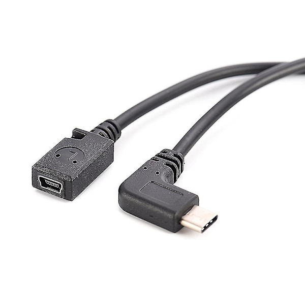 USB Type C - Mini USB -kaapeli 90 asteen USB C uros - Mini USB naaras -sovitin kannettaville tietokoneille ja matkapuhelimille