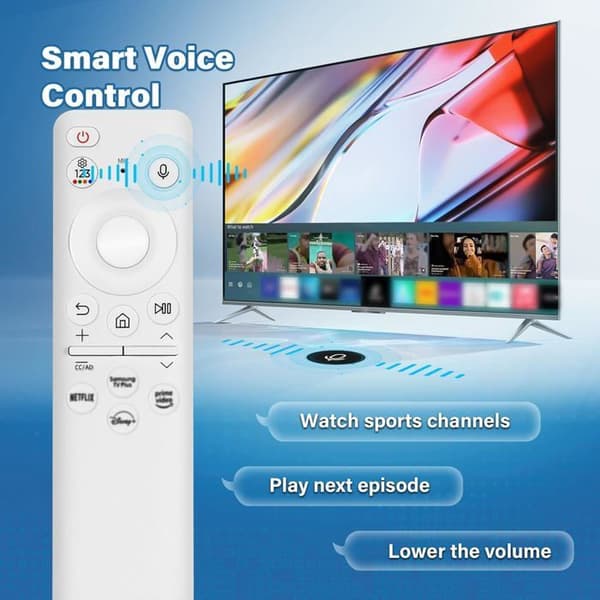 Lämplig för Samsung BN59-01432A vit solcellsdriven röstfjärrkontroll, 4 snabbknappar, för Samsung Smart TV, universell, elegant design