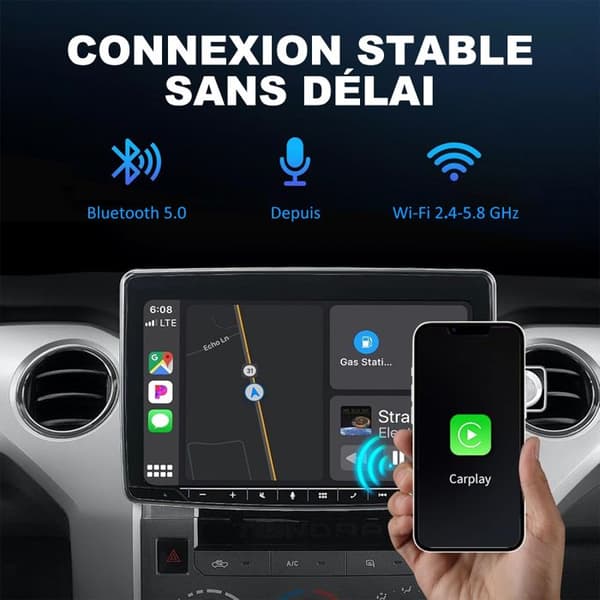 Trådløs CarPlay-adapter til Apple CarPlay og Android Auto - 2-i-1 Bluetooth Car Play Dongle Konverterer kablet til trådløst
