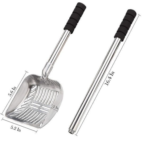 Metallskopa med djup skyffel och långt handtag, avtagbar rostfri non-stick sil med skumvadderat grepphandtag, ingen böjning av ryggen, kraftig - B8