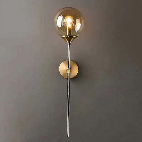 LED Indendørs Væglampe, E14 Guld Sengelampe, Amber Glas Kugle Væglampe til Soveværelse, Stue, Entré, Spisestue (Amber)