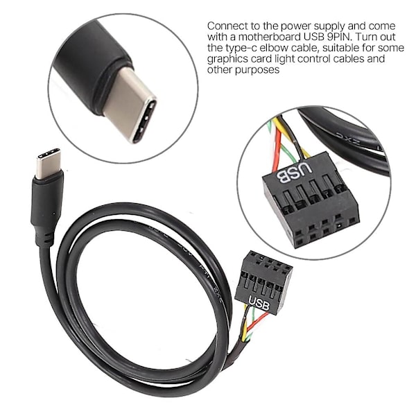 USB 9-nastainen uros - Emolevä USB C -uros -sovitinjatkokaapeli Type C -kaapeli