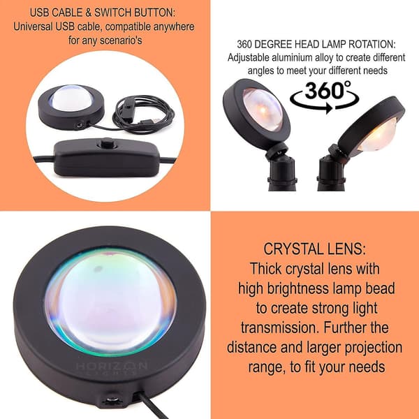 Solnedgangsprosjektorlampe, Stemningslys for Angst, LED Soloppgangsprosjektorlampe, Romantisk