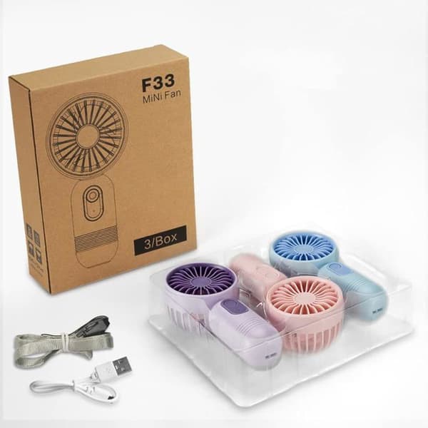 Mini bærbar ventilator - 3-pak - 3 hastigheder - USB genopladelig - Let og bærbar