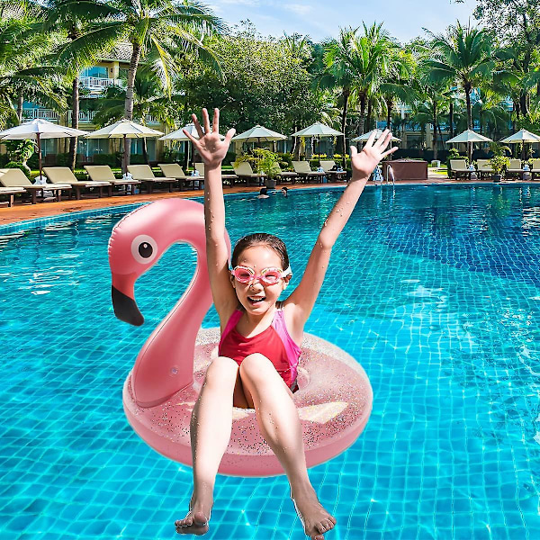 Simring Pool Float, Flamingo-formad uppblåsbar pool Float med glitter, uppblåsbar fritidsflotte tub simring sommar barn poolleksaker