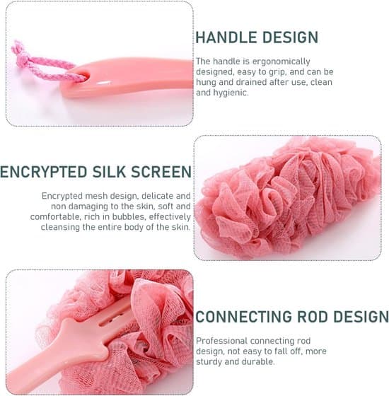 3-piece long handle shower brush and shower set