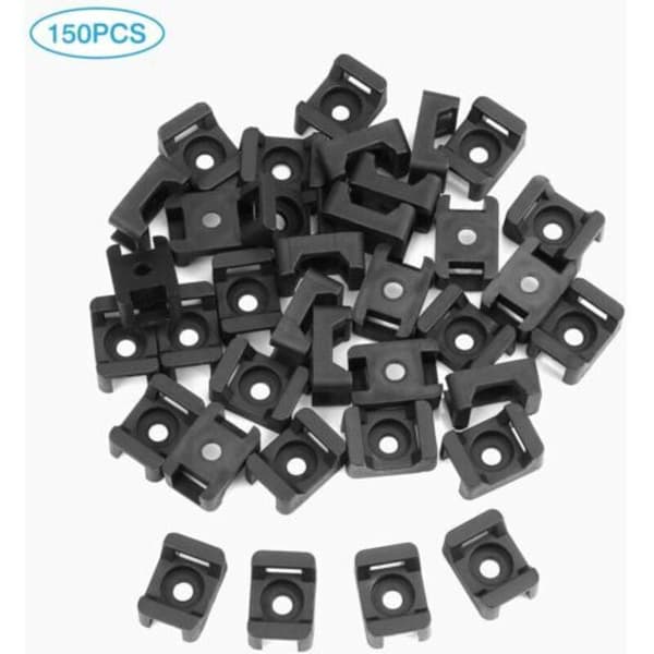 150 STK Sorte Kabelbinderholdere, Kabelbinderbaseunderstøttelse til Kabelorganisering, 23mm x 16mm