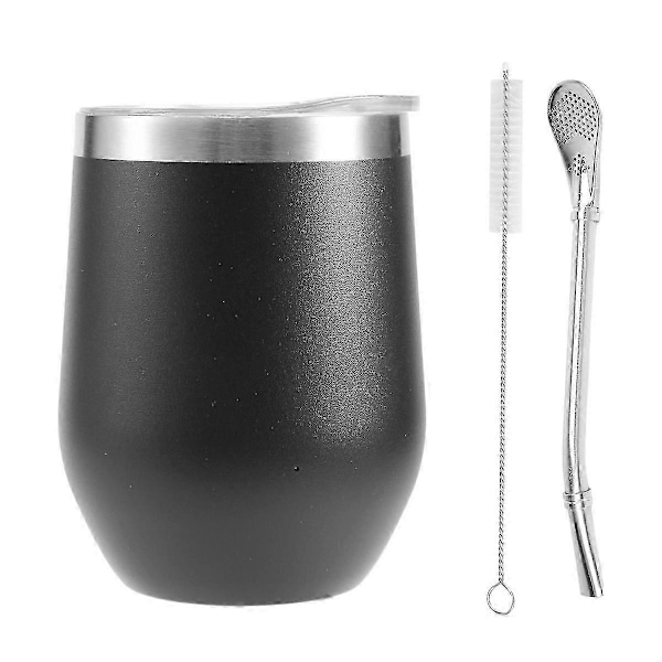 Dubbelväggig Yerba Mate-teset i rostfritt stål, vatten Mate-tekopp med lock, sked, sugrör, Bombilla Fil