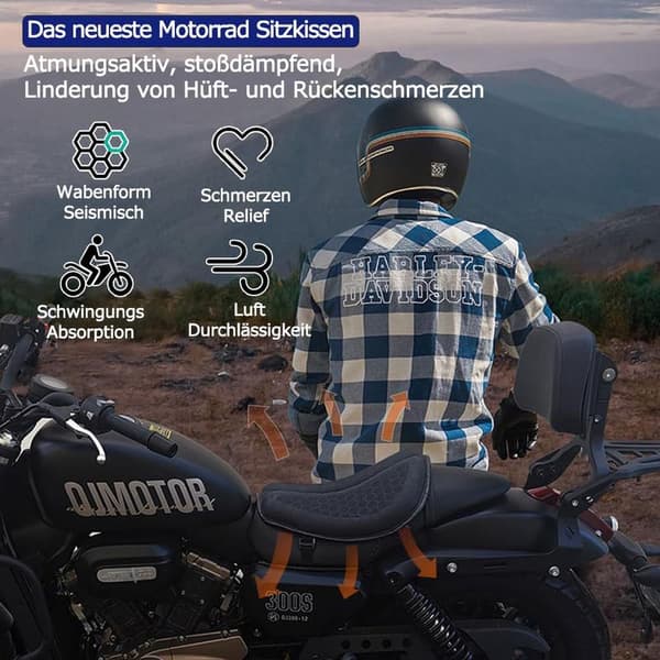 Foldable Gel Motorcycle Seat Cushion, Large 3D Honeycomb Structure for Shock Absorption and Ventilation, Suitable for Long Rides.